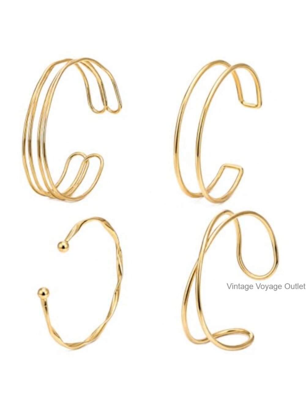 4Pc Minimalist Metal Arm Cuff Bracelet Set Adjustable Stackable Women